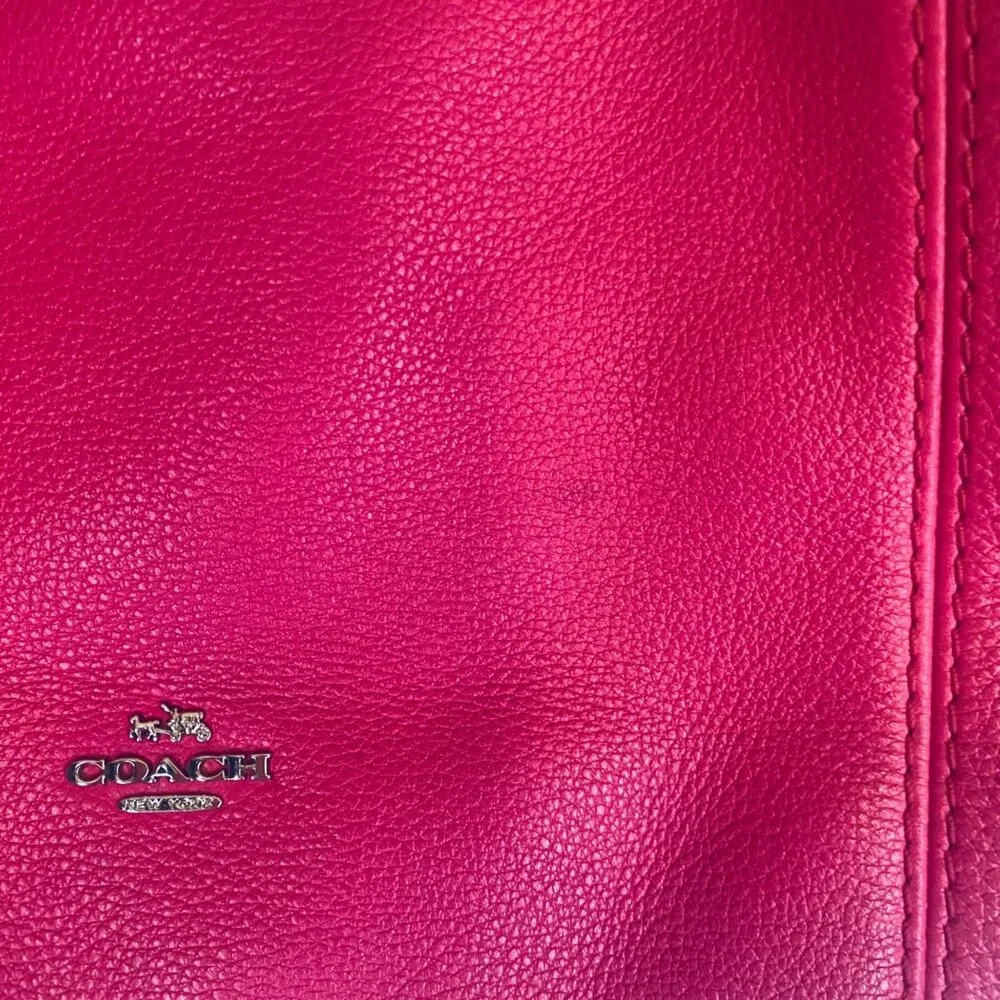 Coach Fuchsia Pink Pebbled Leather Lenox Tote Bag With Detachable Strap - Picture 7 of 16